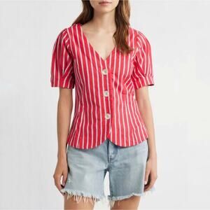 Striped Red Blouse with Button Detail